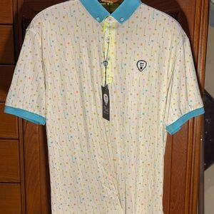 Men’s Cream Multicolor Polo with Golf Print